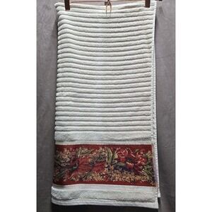 RARE CROSCILL Vintage Red Flower ROSES FLORAL BATH TOWELS 24" X 48"